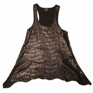 Bebe Black Sequin Scalloped Edge Flowy Tank Top Size Small